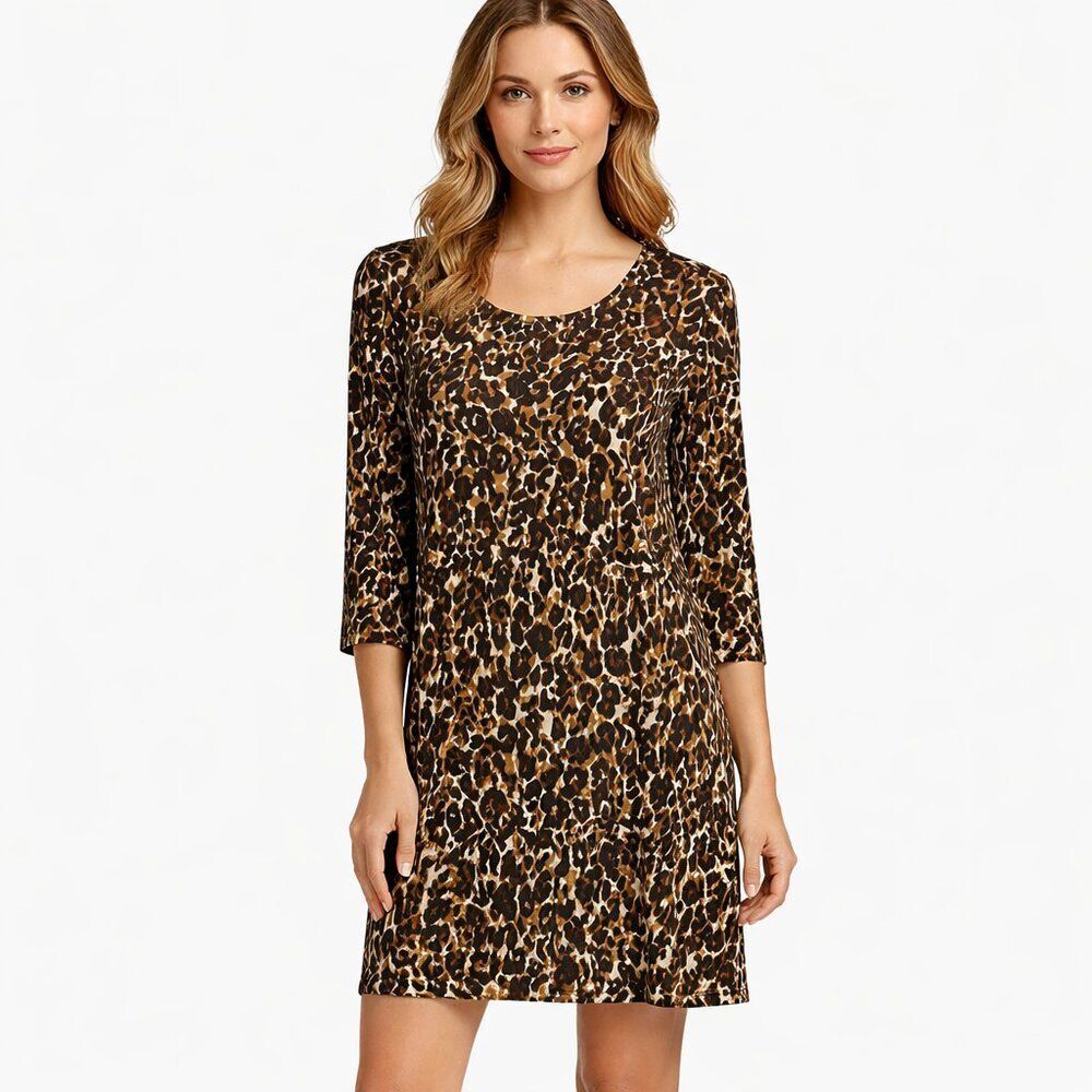 Susan Graver Shift Dress Medium Liquid Knit Brown Tan